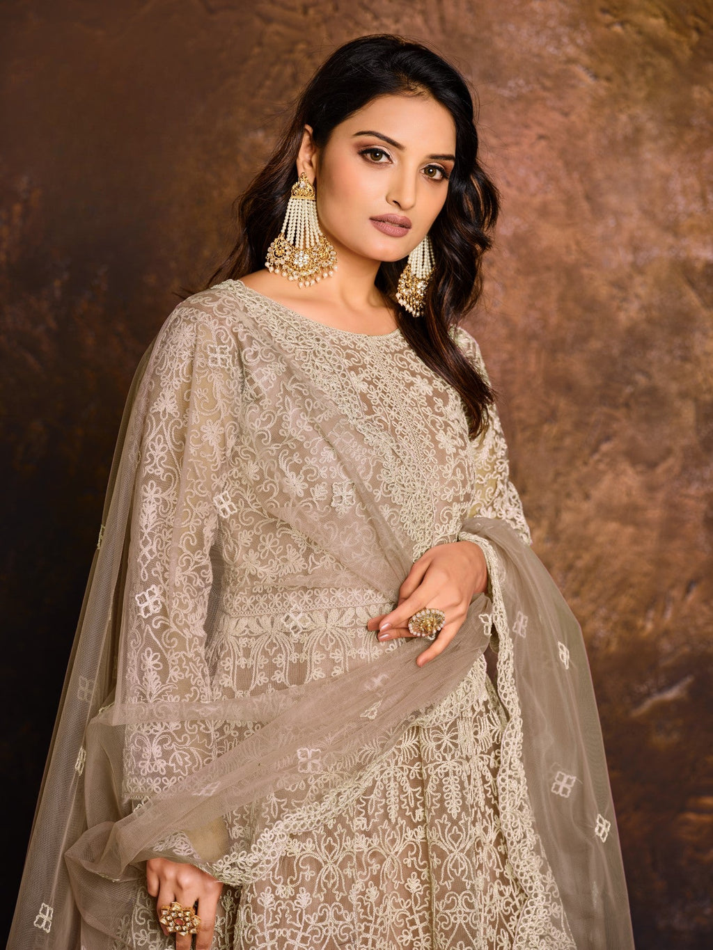 Anaita Mehendi Embroidered Net Anarkali Suit - Distacart