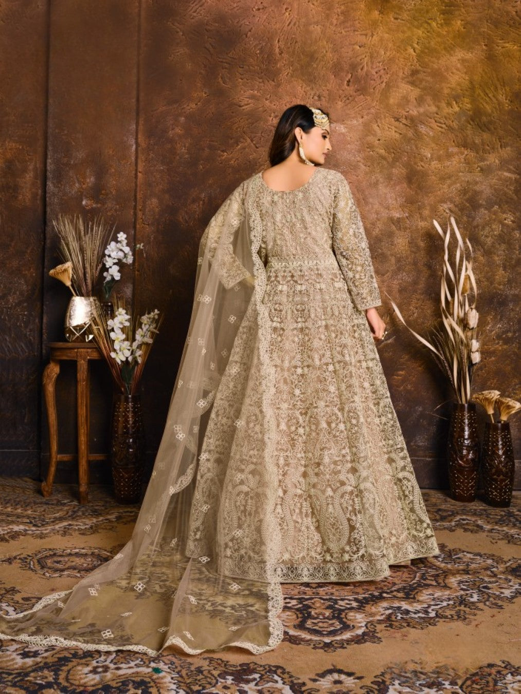 Anaita Mehendi Embroidered Net Anarkali Suit - Distacart