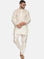 Sethukrishna Men Cream-Coloured Woven Design Kurta with Churidar - Distacart