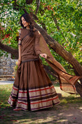 Lorenvalley Brown Pure Chanderi Plain With Zari Weaving Work Border Lehenga Choli with Dupatta