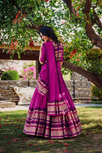 Lorenvalley Magenta Pure Chanderi Plain With Zari Weaving Work Border Lehenga Choli with Dupatta