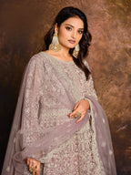 Anaita Purple Embroidered Net Anarkali Suit - Distacart