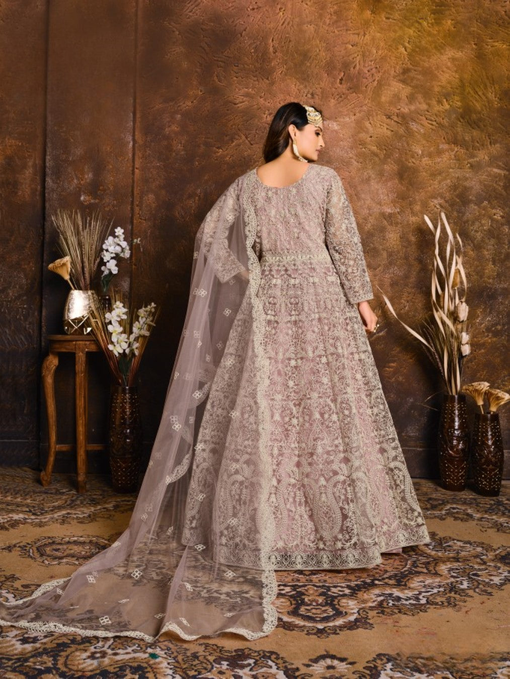Anaita Purple Embroidered Net Anarkali Suit - Distacart