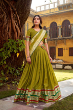 Lorenvalley Fashion Mehendi Pure Chanderi (Naylon) Zari Weaving Work Lehenga Choli with Dupatta - Distacart