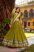 Lorenvalley Fashion Mehendi Pure Chanderi (Naylon) Zari Weaving Work Lehenga Choli with Dupatta - Distacart
