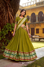 Lorenvalley Fashion Mehendi Pure Chanderi (Naylon) Zari Weaving Work Lehenga Choli with Dupatta - Distacart