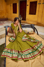 Lorenvalley Fashion Mehendi Pure Chanderi (Naylon) Zari Weaving Work Lehenga Choli with Dupatta - Distacart