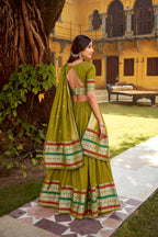 Lorenvalley Fashion Mehendi Pure Chanderi (Naylon) Zari Weaving Work Lehenga Choli with Dupatta - Distacart