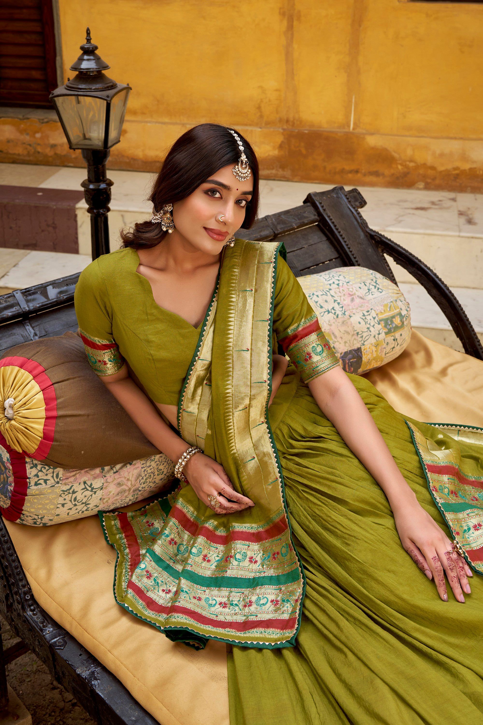 Lorenvalley Fashion Mehendi Pure Chanderi (Naylon) Zari Weaving Work Lehenga Choli with Dupatta - Distacart