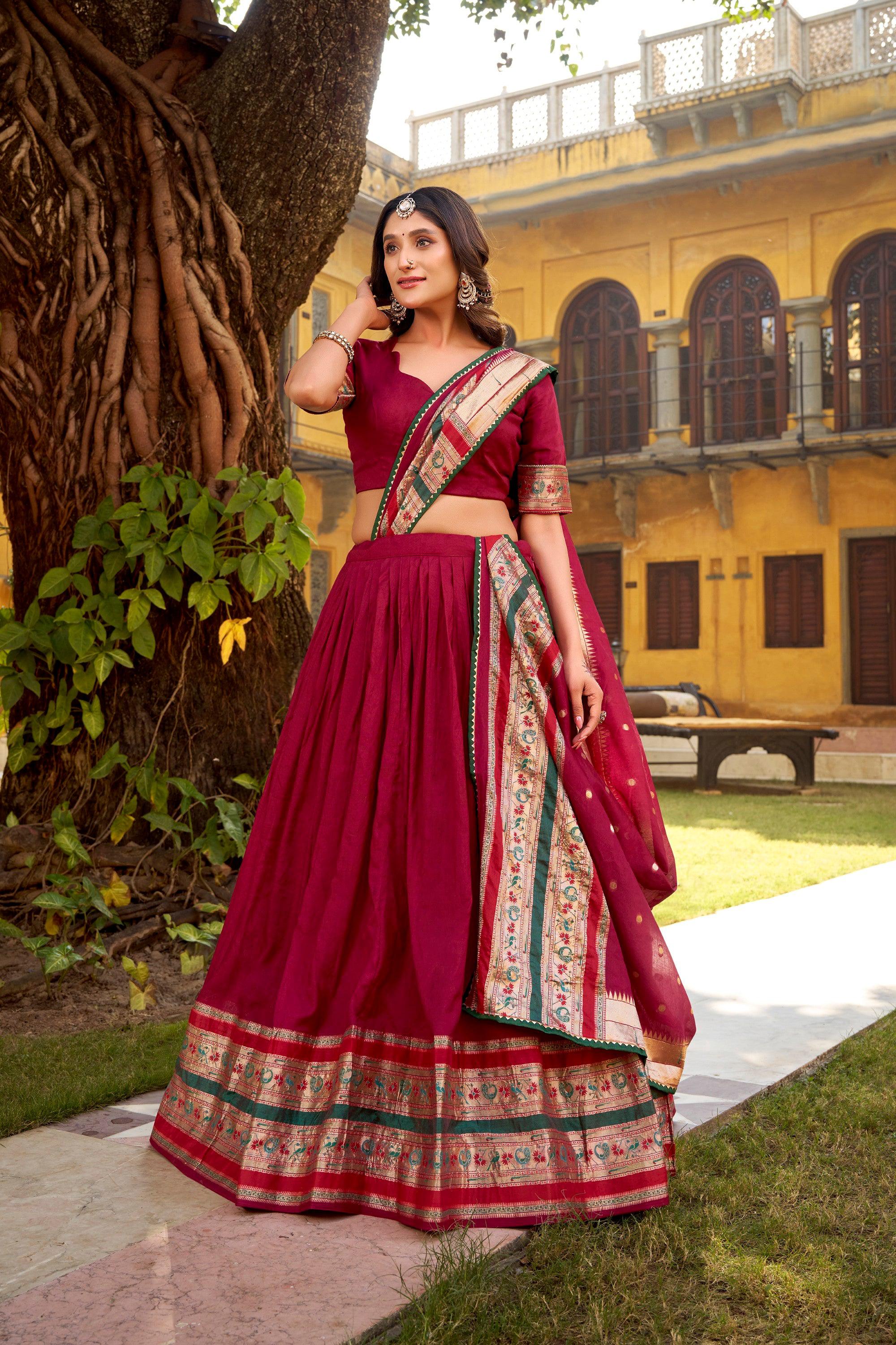 Lorenvalley Fashion Maroon Pure Chanderi (Naylon) Zari Weaving Work Lehenga Choli with Dupatta - Distacart