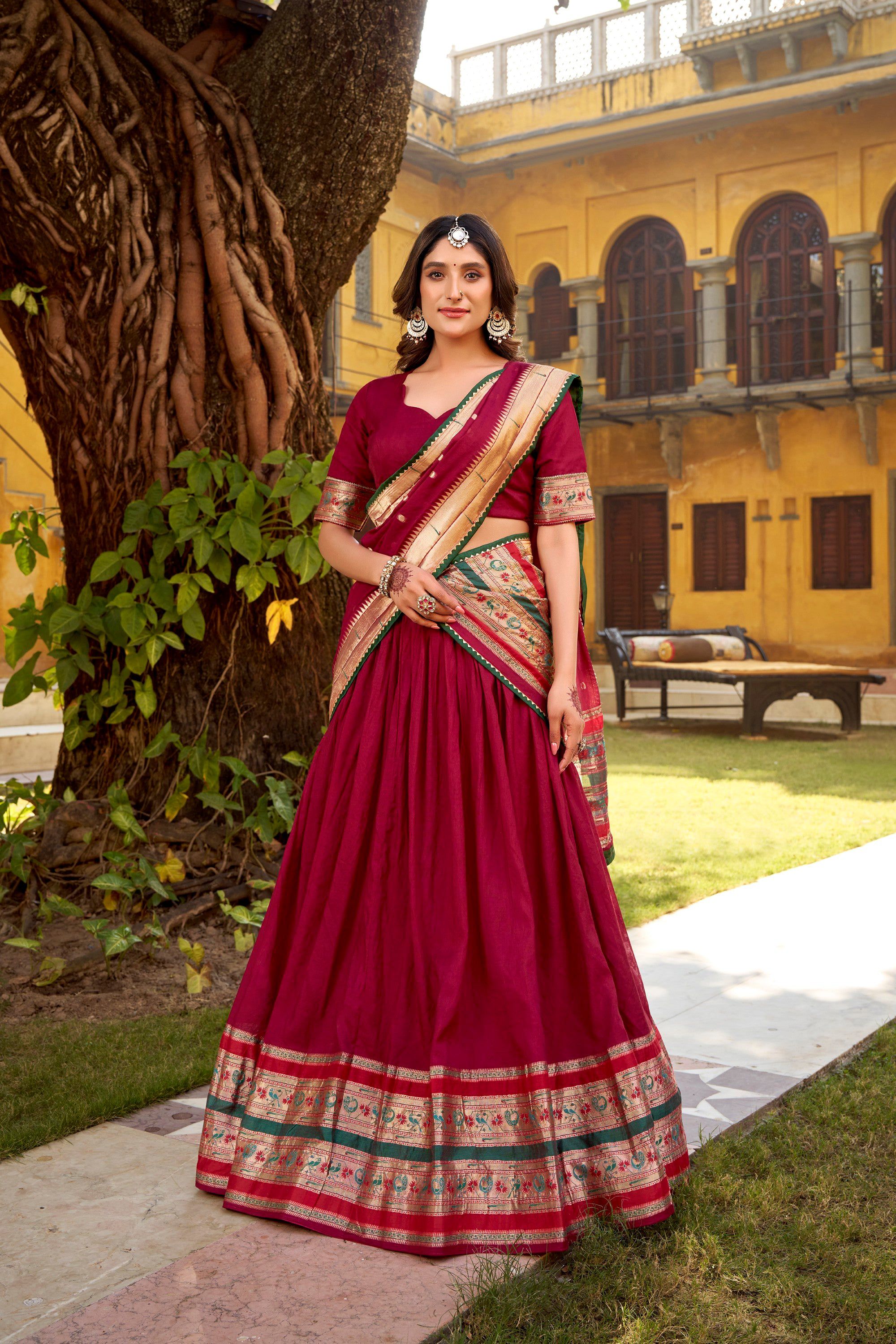 Lorenvalley Fashion Maroon Pure Chanderi (Naylon) Zari Weaving Work Lehenga Choli with Dupatta - Distacart