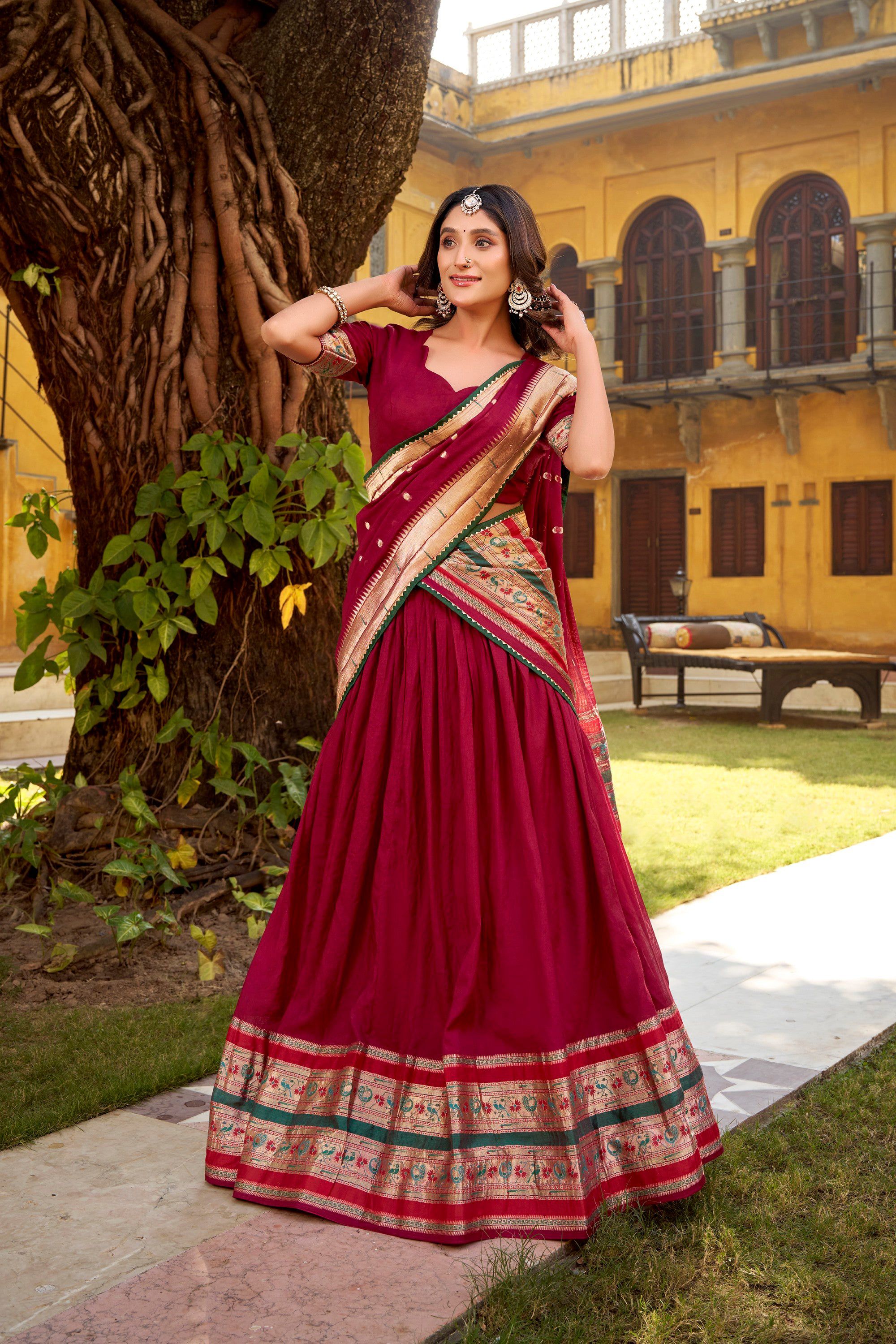 Lorenvalley Fashion Maroon Pure Chanderi (Naylon) Zari Weaving Work Lehenga Choli with Dupatta - Distacart