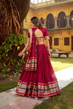 Lorenvalley Fashion Maroon Pure Chanderi (Naylon) Zari Weaving Work Lehenga Choli with Dupatta - Distacart