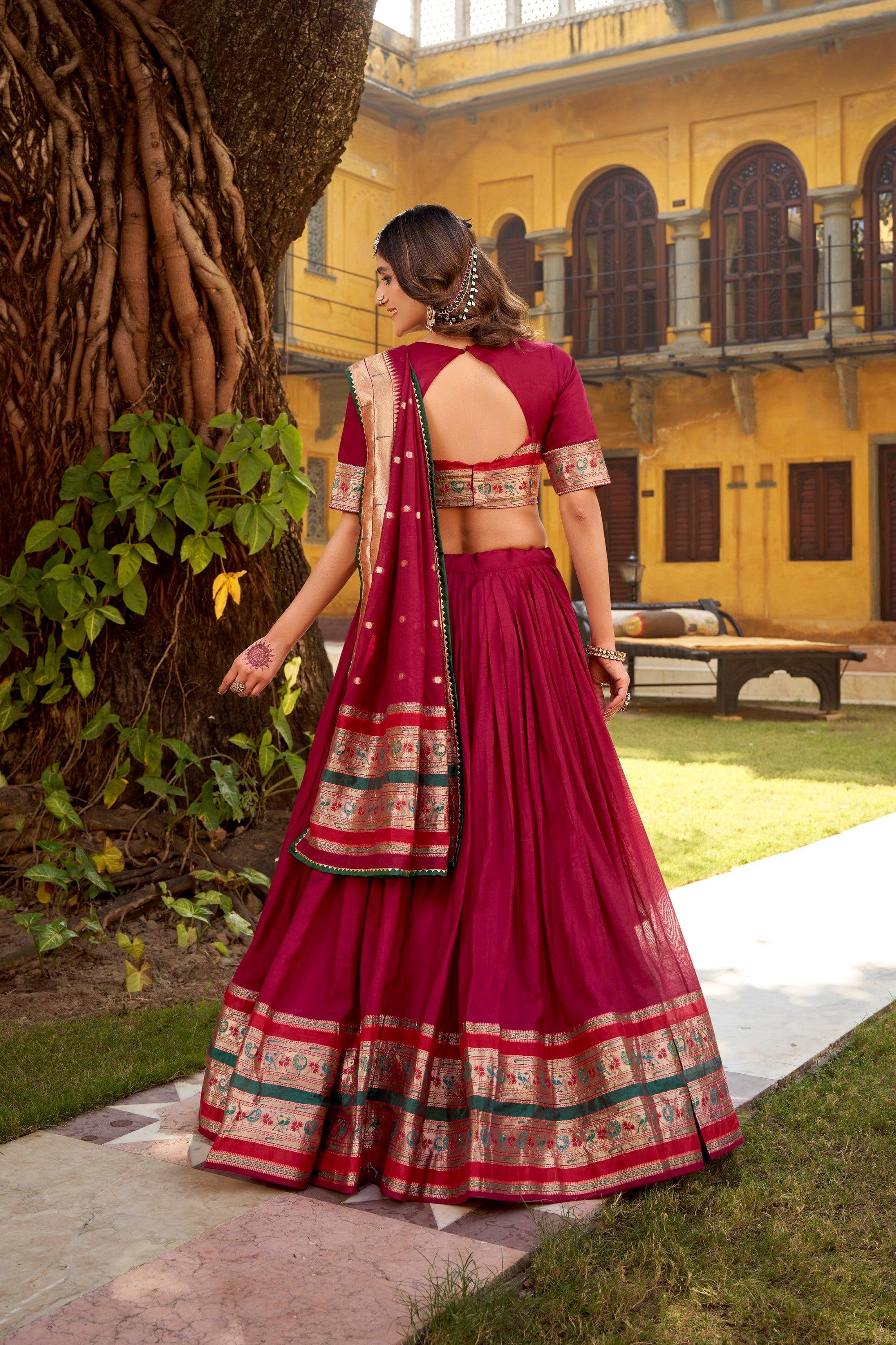 Lorenvalley Fashion Maroon Pure Chanderi (Naylon) Zari Weaving Work Lehenga Choli with Dupatta - Distacart