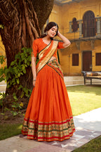 Lorenvalley Fashion Orange Pure Chanderi (Naylon) Zari Weaving Work Lehenga Choli with Dupatta - Distacart