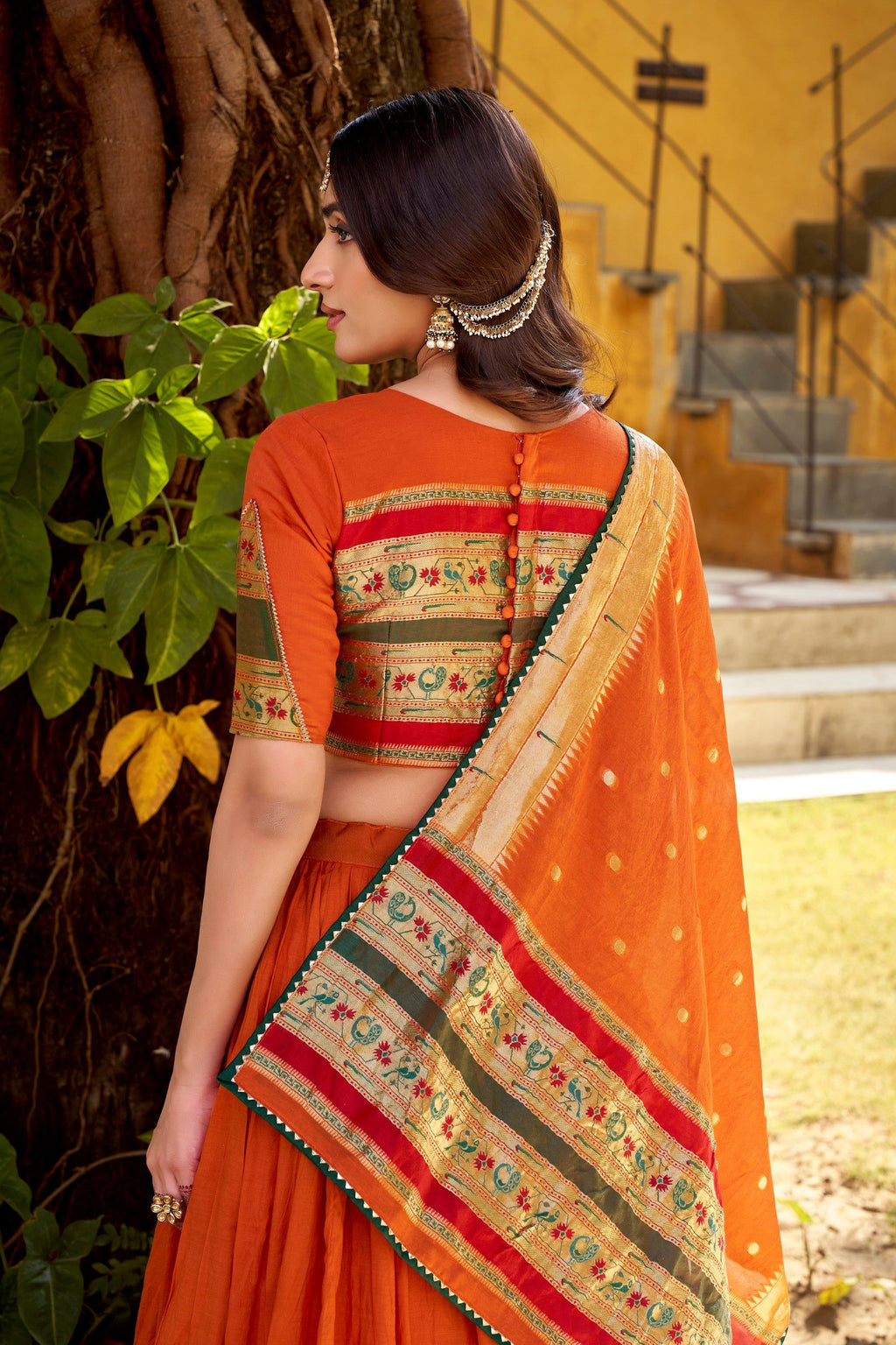 Lorenvalley Fashion Orange Pure Chanderi (Naylon) Zari Weaving Work Lehenga Choli with Dupatta - Distacart