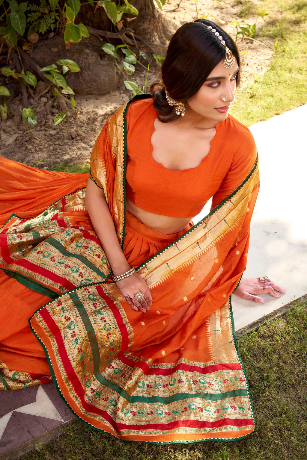 Lorenvalley Fashion Orange Pure Chanderi (Naylon) Zari Weaving Work Lehenga Choli with Dupatta - Distacart