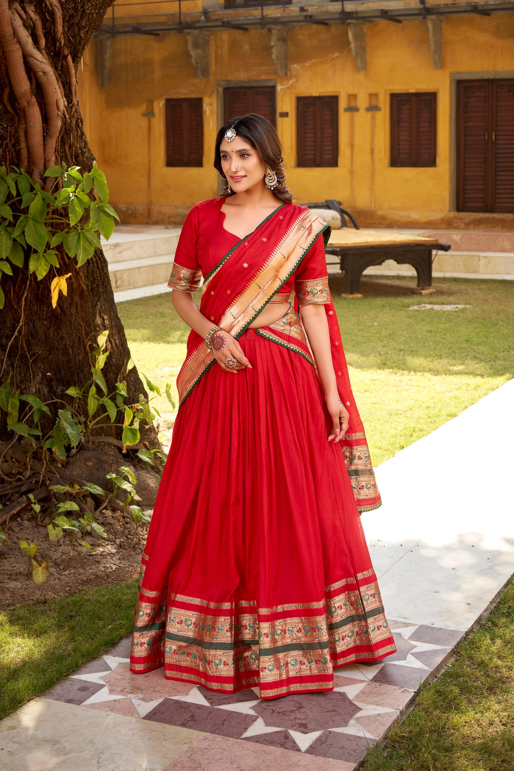 Lorenvalley Fashion Red Pure Chanderi (Naylon) Zari Weaving Work Lehenga Choli with Dupatta - Distacart
