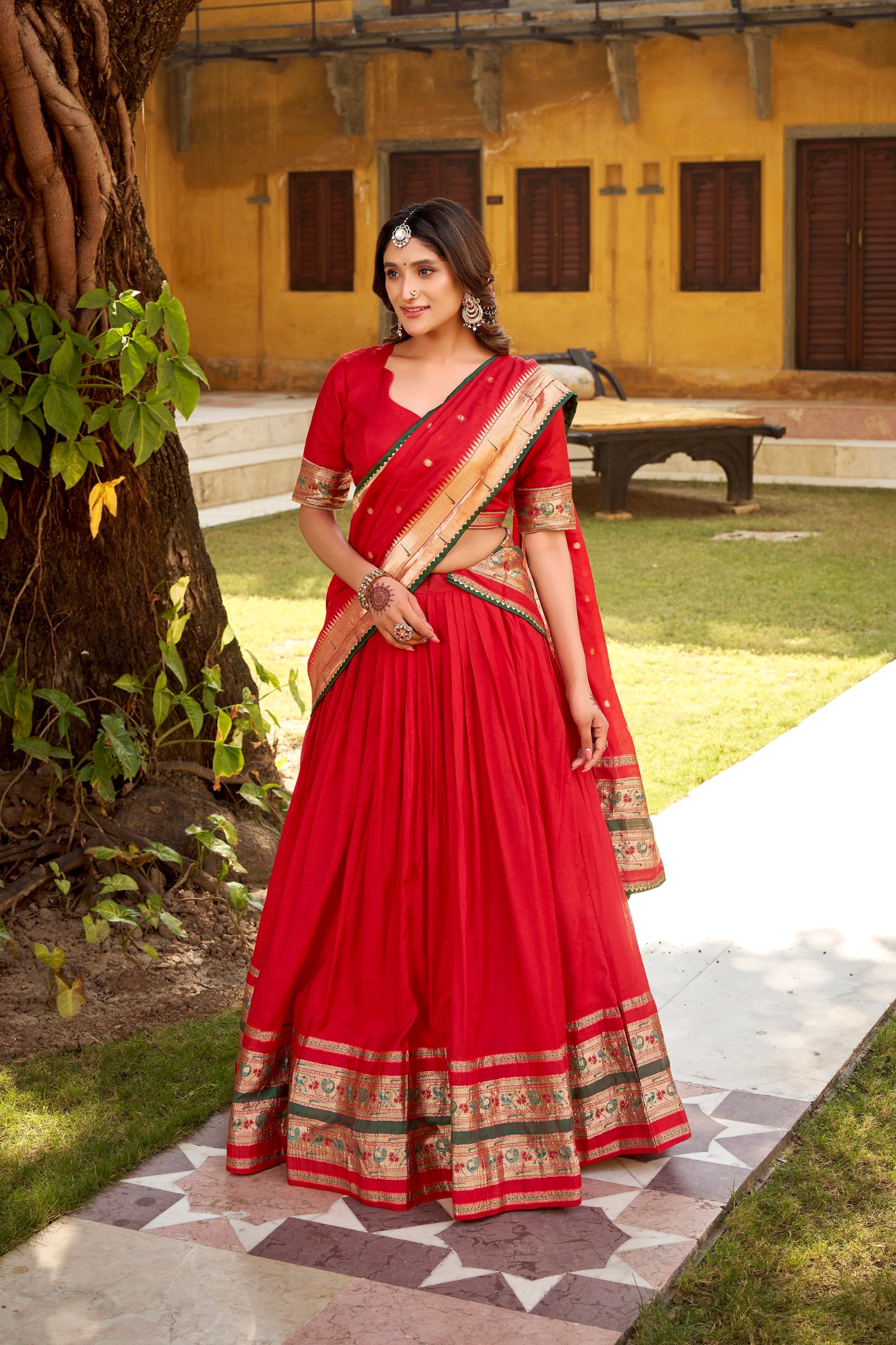 Lorenvalley Fashion Red Pure Chanderi (Naylon) Zari Weaving Work Lehenga Choli with Dupatta - Distacart