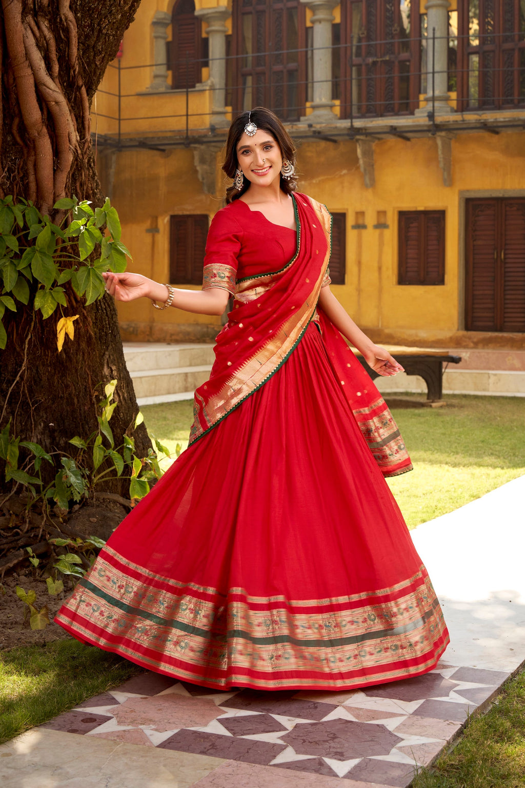 Lorenvalley Fashion Red Pure Chanderi (Naylon) Zari Weaving Work Lehenga Choli with Dupatta - Distacart
