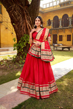 Lorenvalley Fashion Red Pure Chanderi (Naylon) Zari Weaving Work Lehenga Choli with Dupatta - Distacart