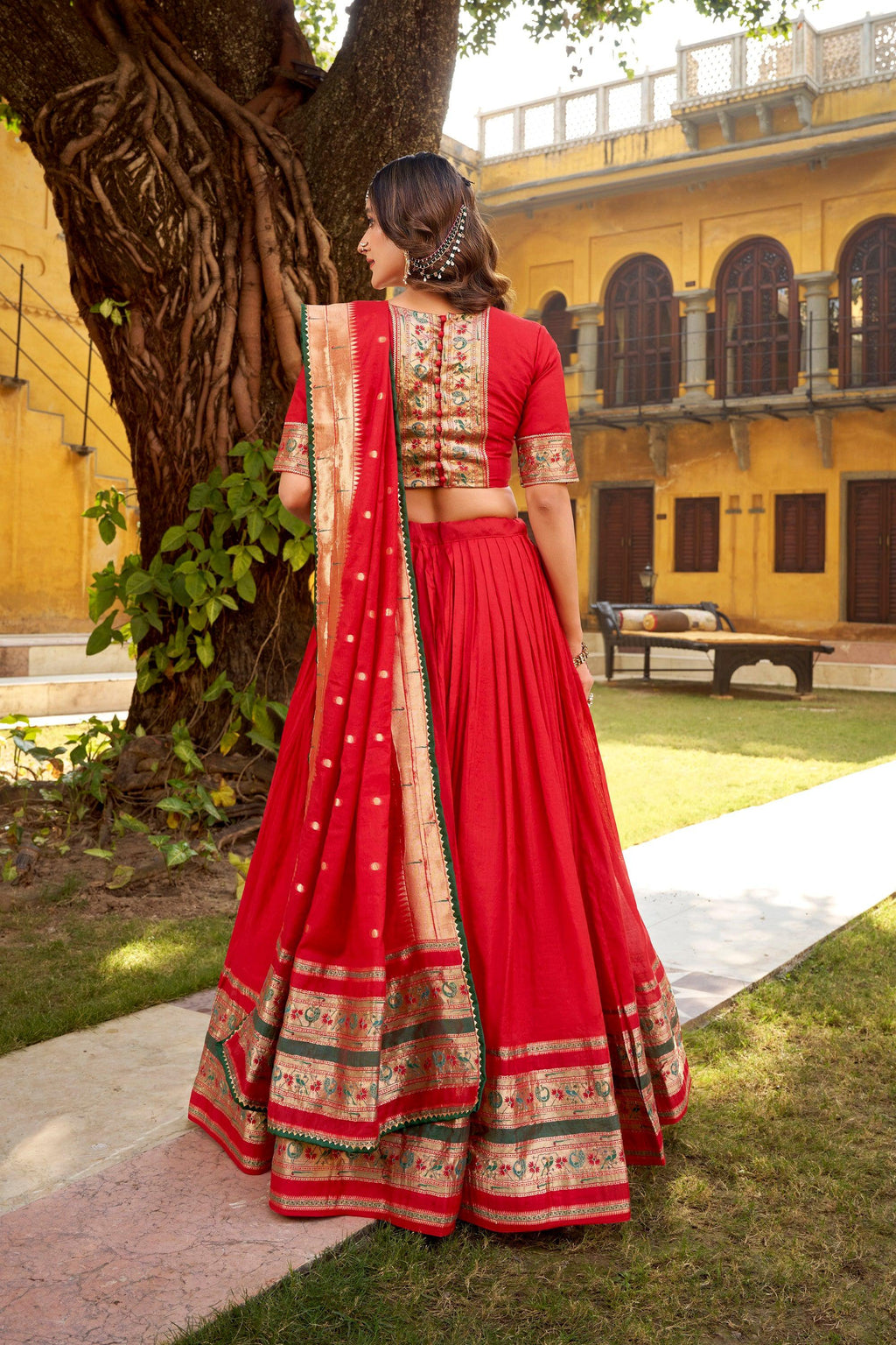 Lorenvalley Fashion Red Pure Chanderi (Naylon) Zari Weaving Work Lehenga Choli with Dupatta - Distacart