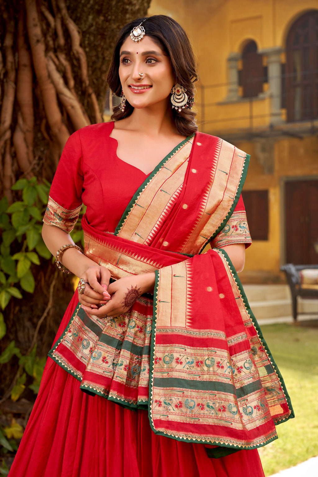 Lorenvalley Fashion Red Pure Chanderi (Naylon) Zari Weaving Work Lehenga Choli with Dupatta - Distacart