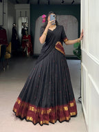 Lorenvalley Fashion Black Pure Chanderi Zari Weaving Work Lehenga Choli with Dupatta - Distacart