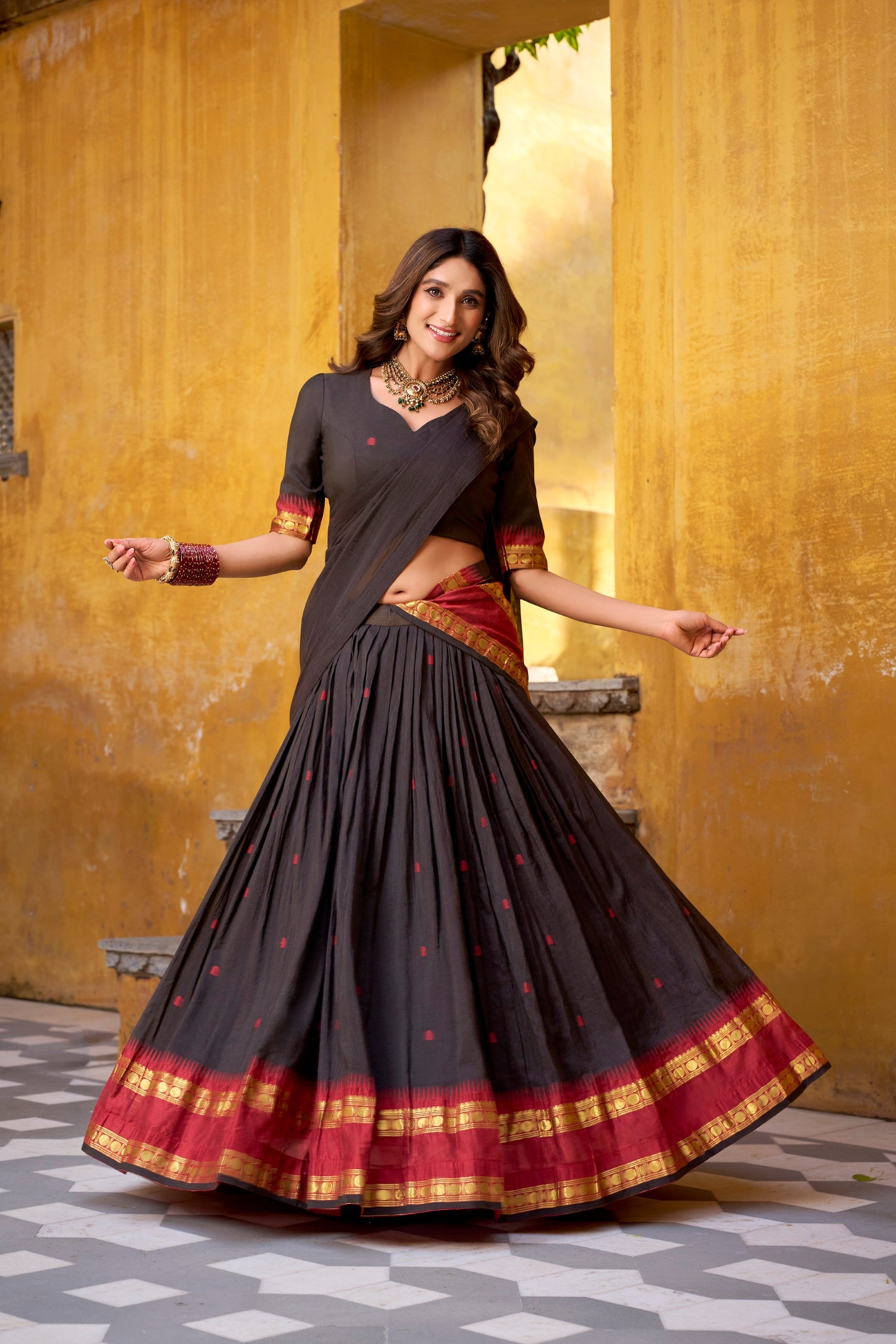Lorenvalley Fashion Black Pure Chanderi Zari Weaving Work Lehenga Choli with Dupatta - Distacart