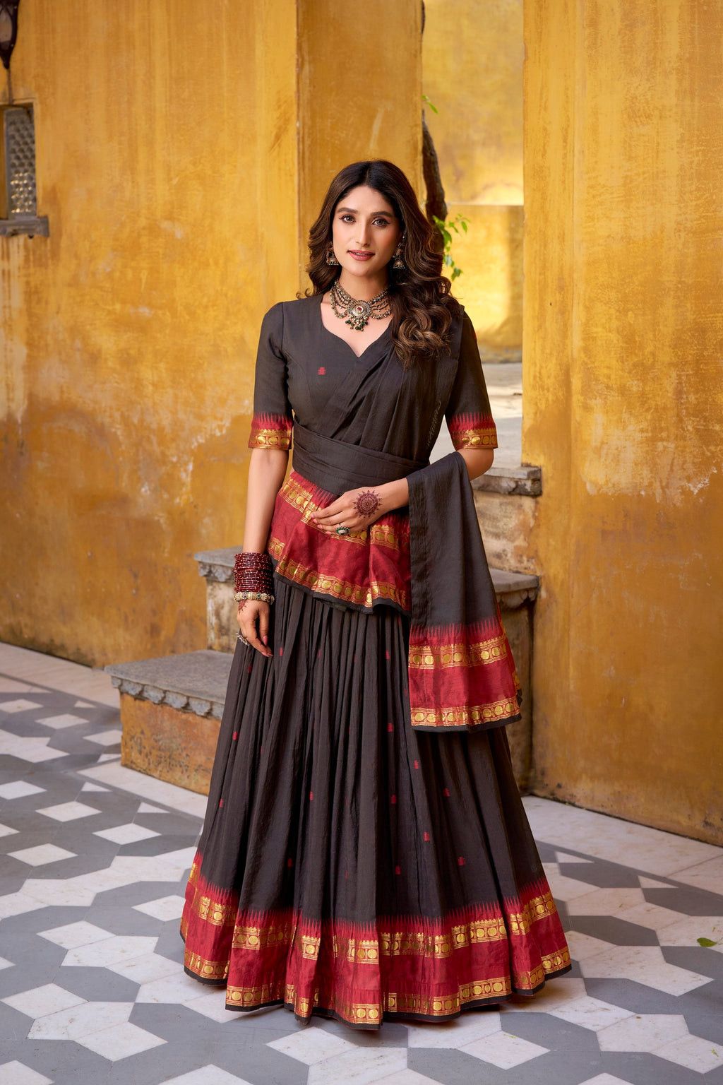 Lorenvalley Fashion Black Pure Chanderi Zari Weaving Work Lehenga Choli with Dupatta - Distacart