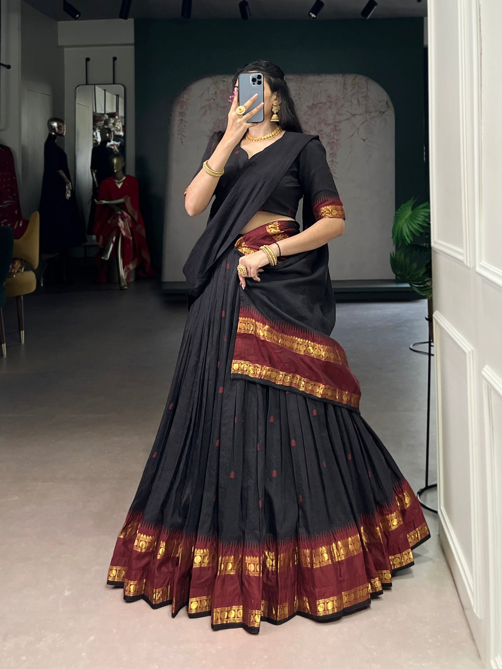 Lorenvalley Fashion Black Pure Chanderi Zari Weaving Work Lehenga Choli with Dupatta - Distacart