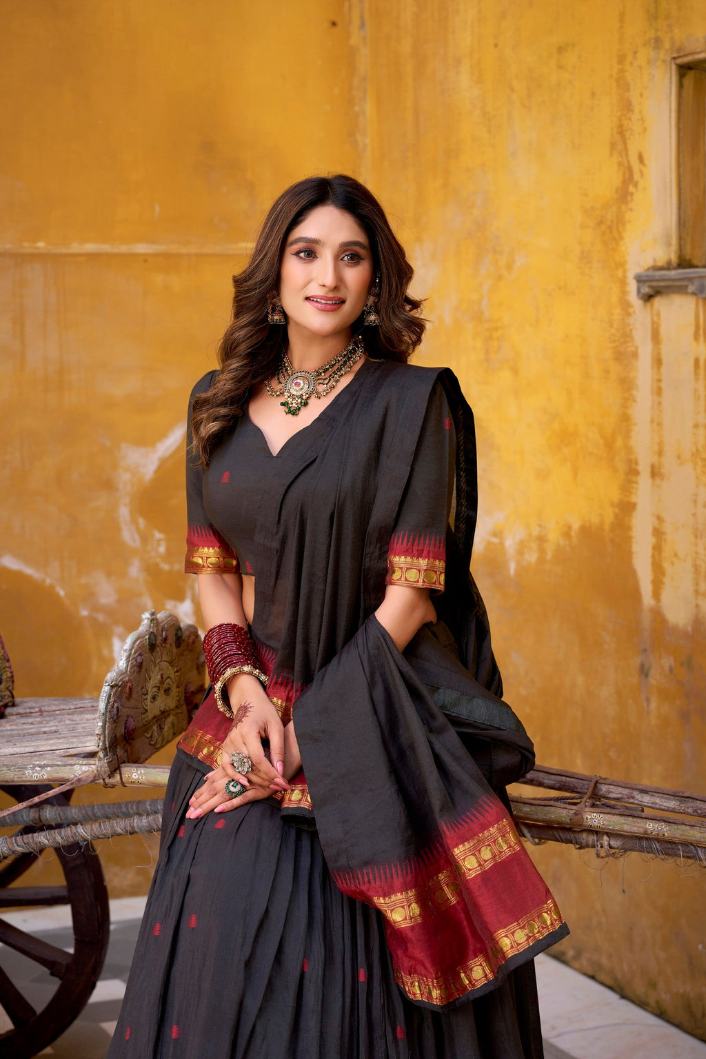 Lorenvalley Fashion Black Pure Chanderi Zari Weaving Work Lehenga Choli with Dupatta - Distacart