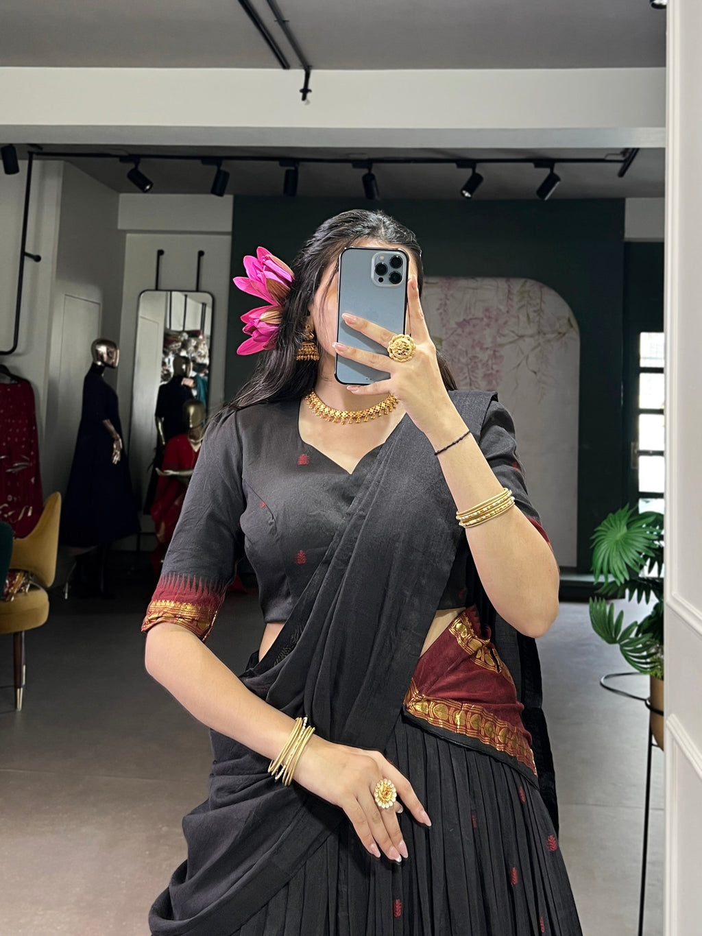 Lorenvalley Fashion Black Pure Chanderi Zari Weaving Work Lehenga Choli with Dupatta - Distacart