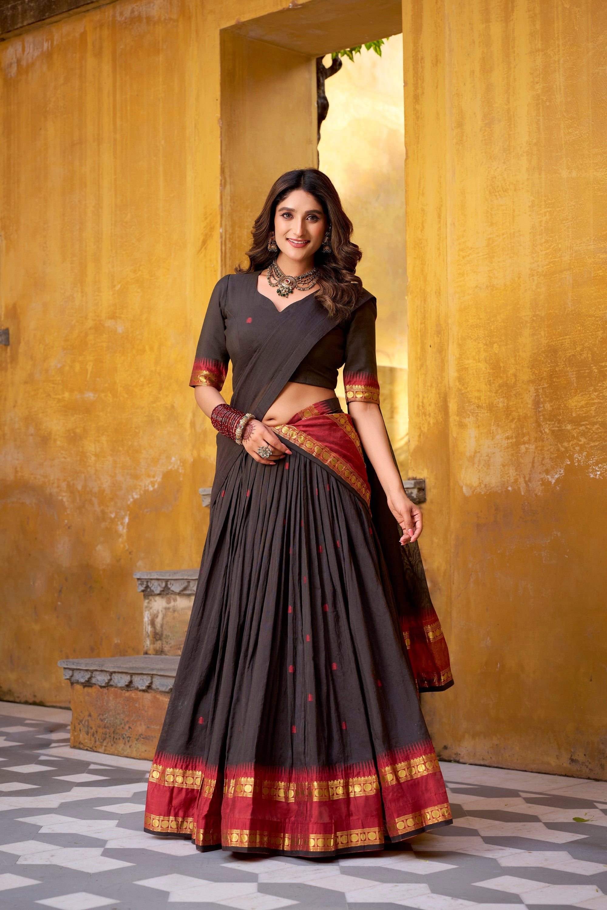 Lorenvalley Fashion Black Pure Chanderi Zari Weaving Work Lehenga Choli with Dupatta - Distacart