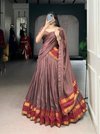 Lorenvalley Fashion Brown Pure Chanderi Zari Weaving Work Lehenga Choli with Dupatta - Distacart