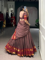 Lorenvalley Fashion Brown Pure Chanderi Zari Weaving Work Lehenga Choli with Dupatta - Distacart