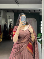 Lorenvalley Fashion Brown Pure Chanderi Zari Weaving Work Lehenga Choli with Dupatta - Distacart