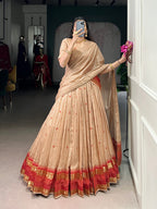 Lorenvalley Fashion Cream Pure Chanderi Zari Weaving Work Lehenga Choli with Dupatta - Distacart
