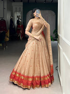 Lorenvalley Fashion Cream Pure Chanderi Zari Weaving Work Lehenga Choli with Dupatta - Distacart
