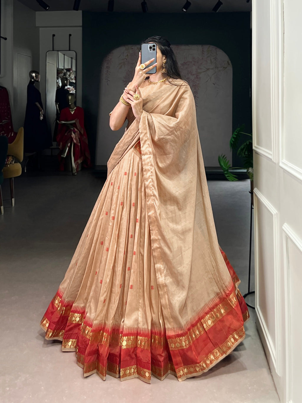Lorenvalley Fashion Cream Pure Chanderi Zari Weaving Work Lehenga Choli with Dupatta - Distacart