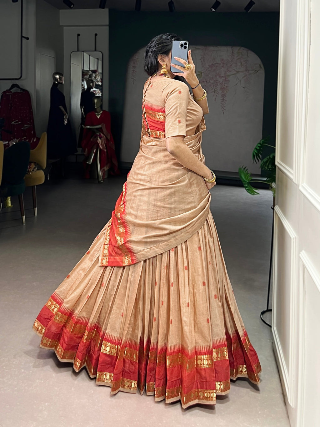 Lorenvalley Fashion Cream Pure Chanderi Zari Weaving Work Lehenga Choli with Dupatta - Distacart