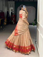 Lorenvalley Fashion Cream Pure Chanderi Zari Weaving Work Lehenga Choli with Dupatta - Distacart