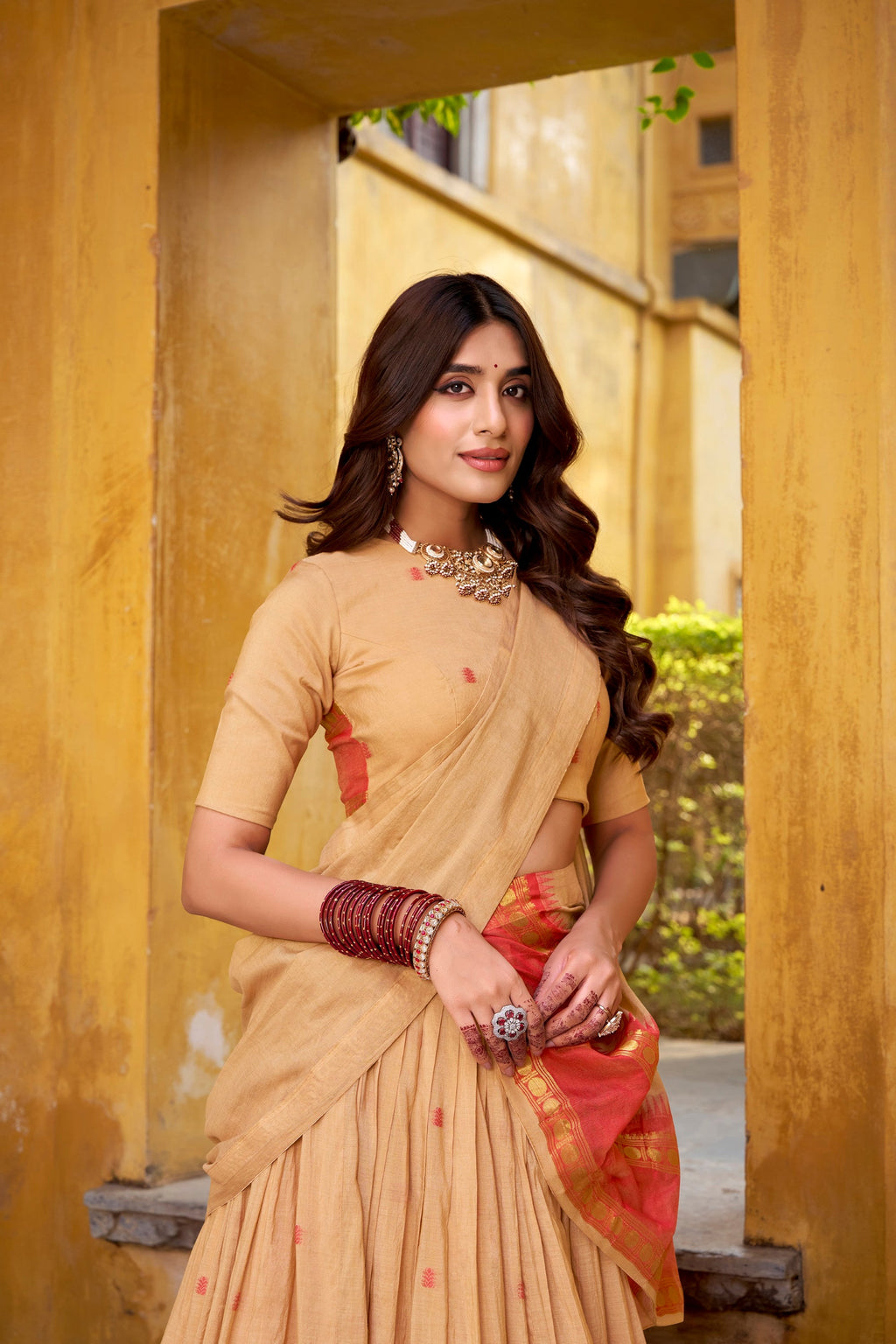 Lorenvalley Fashion Cream Pure Chanderi Zari Weaving Work Lehenga Choli with Dupatta - Distacart