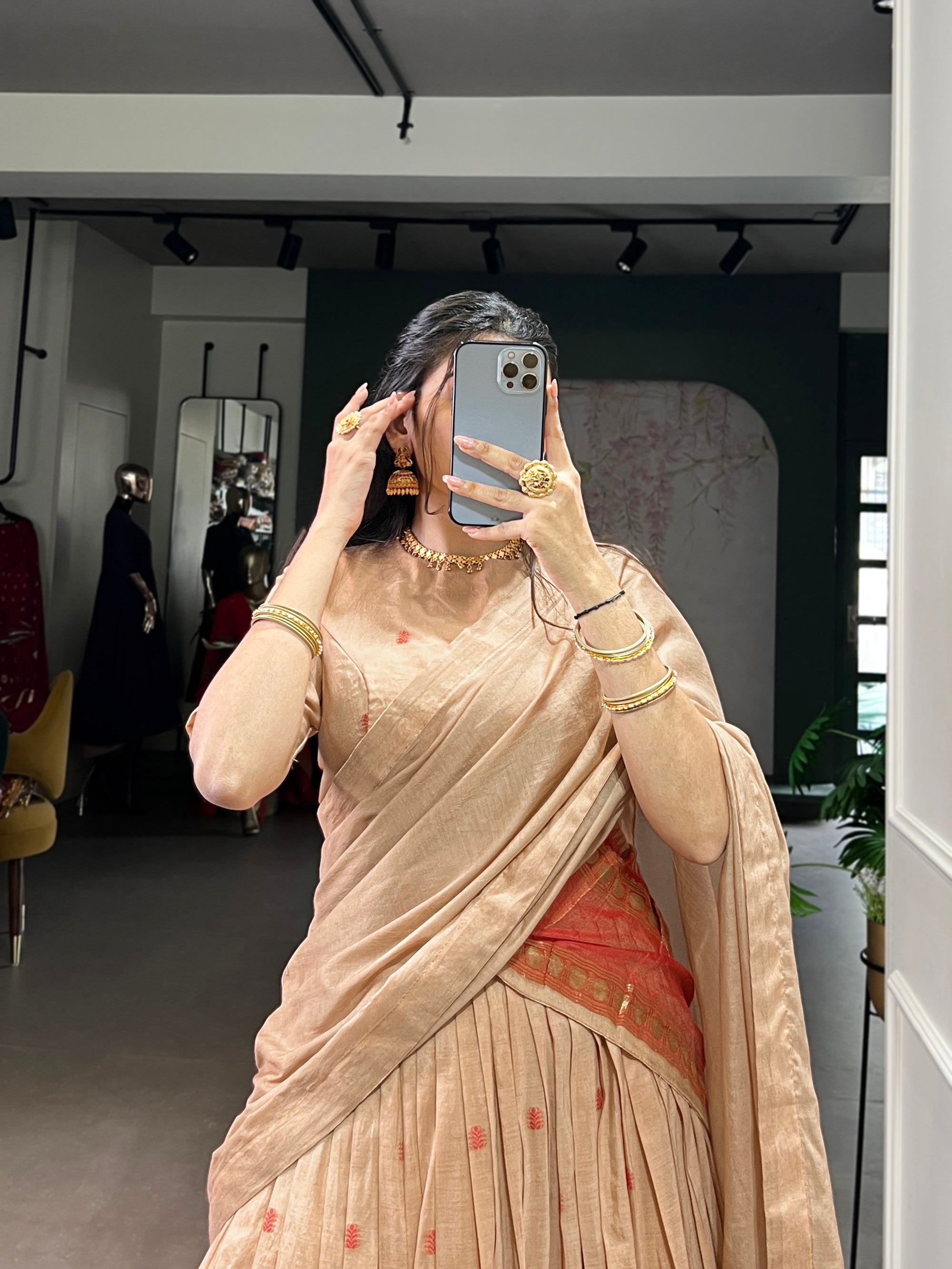 Lorenvalley Fashion Cream Pure Chanderi Zari Weaving Work Lehenga Choli with Dupatta - Distacart