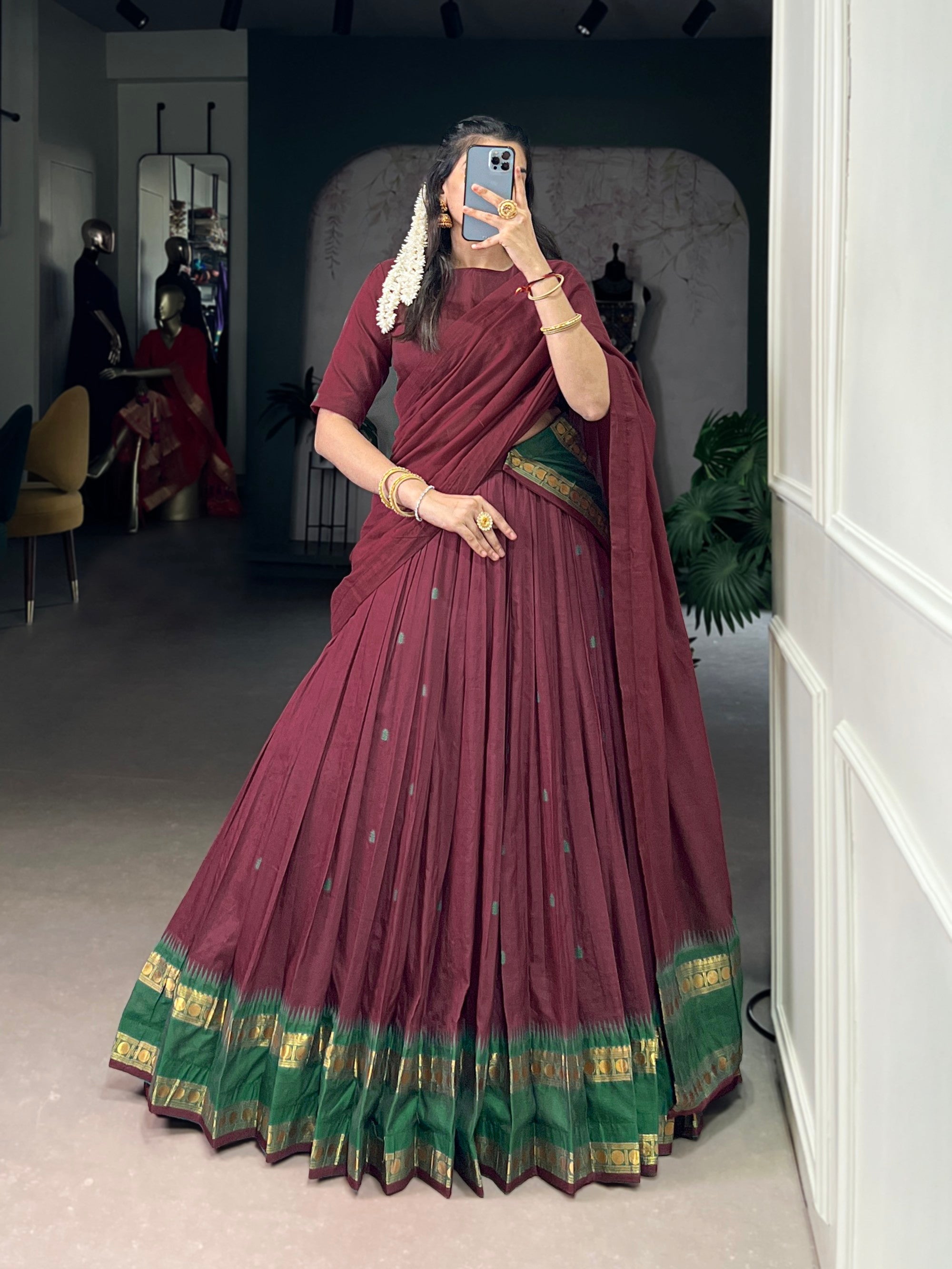 Lorenvalley Fashion Maroon Pure Chanderi Zari Weaving Work Lehenga Choli with Dupatta - Distacart
