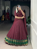Lorenvalley Fashion Maroon Pure Chanderi Zari Weaving Work Lehenga Choli with Dupatta - Distacart