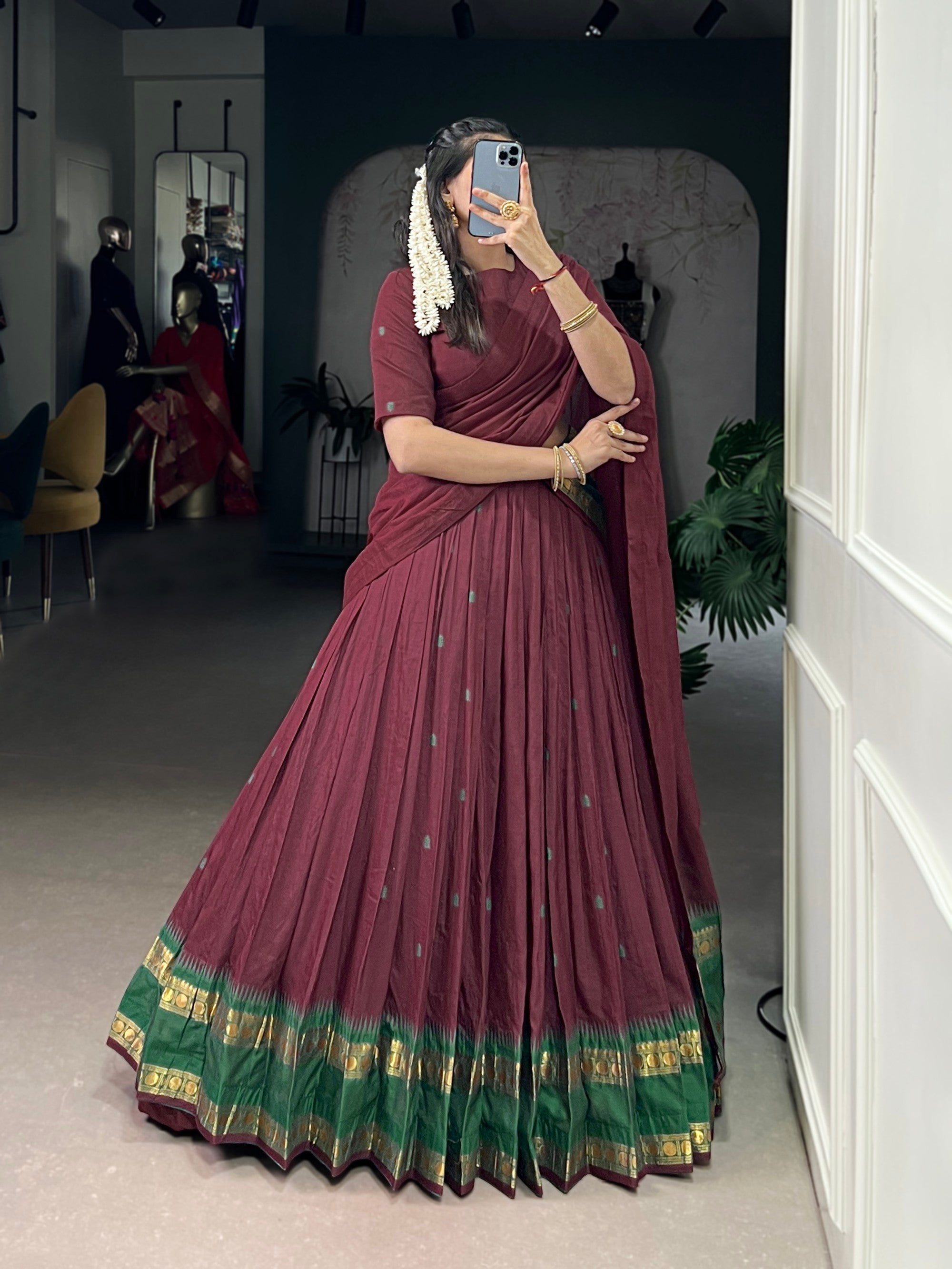 Lorenvalley Fashion Maroon Pure Chanderi Zari Weaving Work Lehenga Choli with Dupatta - Distacart