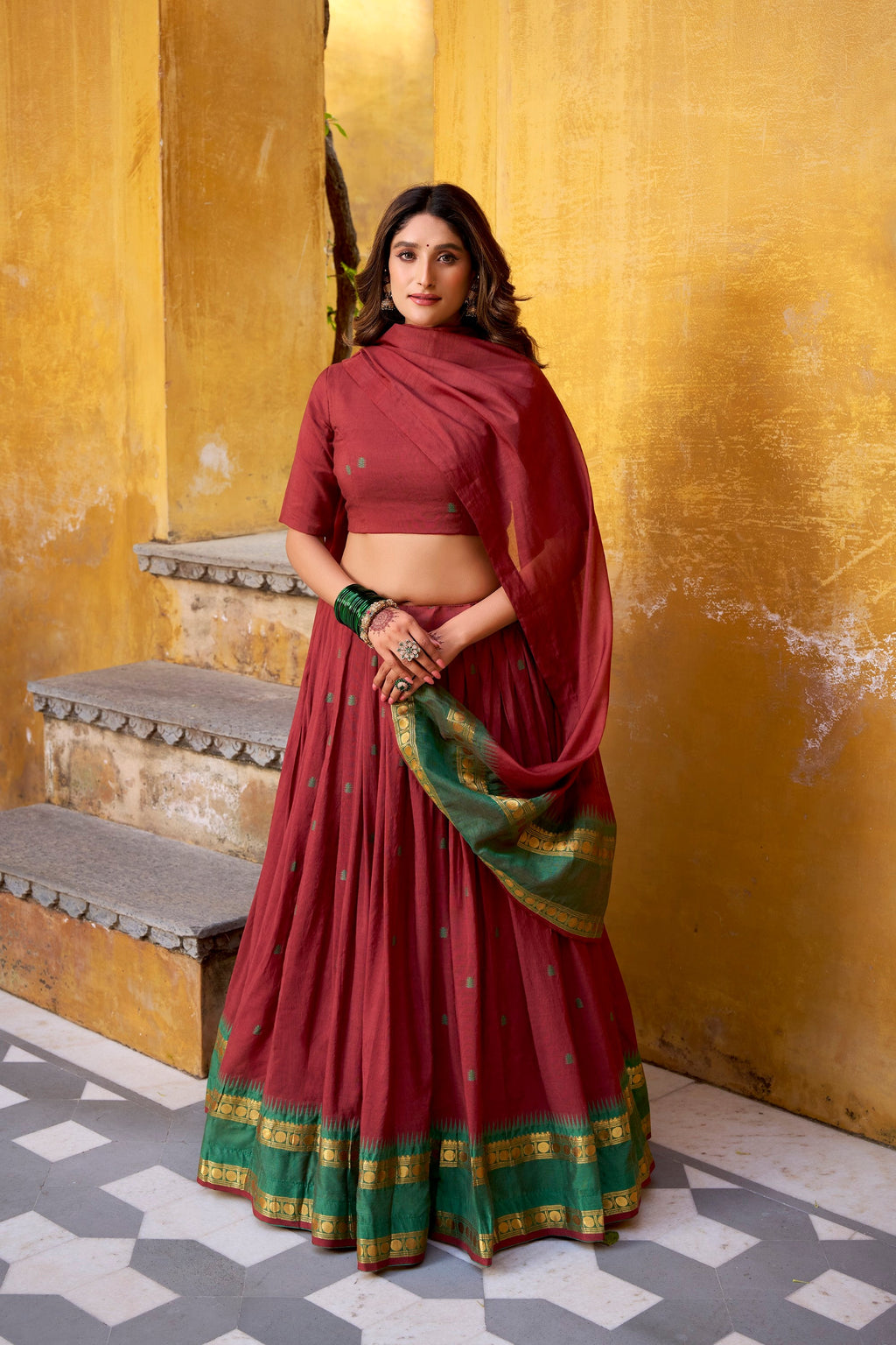 Lorenvalley Fashion Maroon Pure Chanderi Zari Weaving Work Lehenga Choli with Dupatta - Distacart