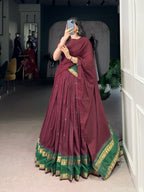 Lorenvalley Fashion Maroon Pure Chanderi Zari Weaving Work Lehenga Choli with Dupatta - Distacart