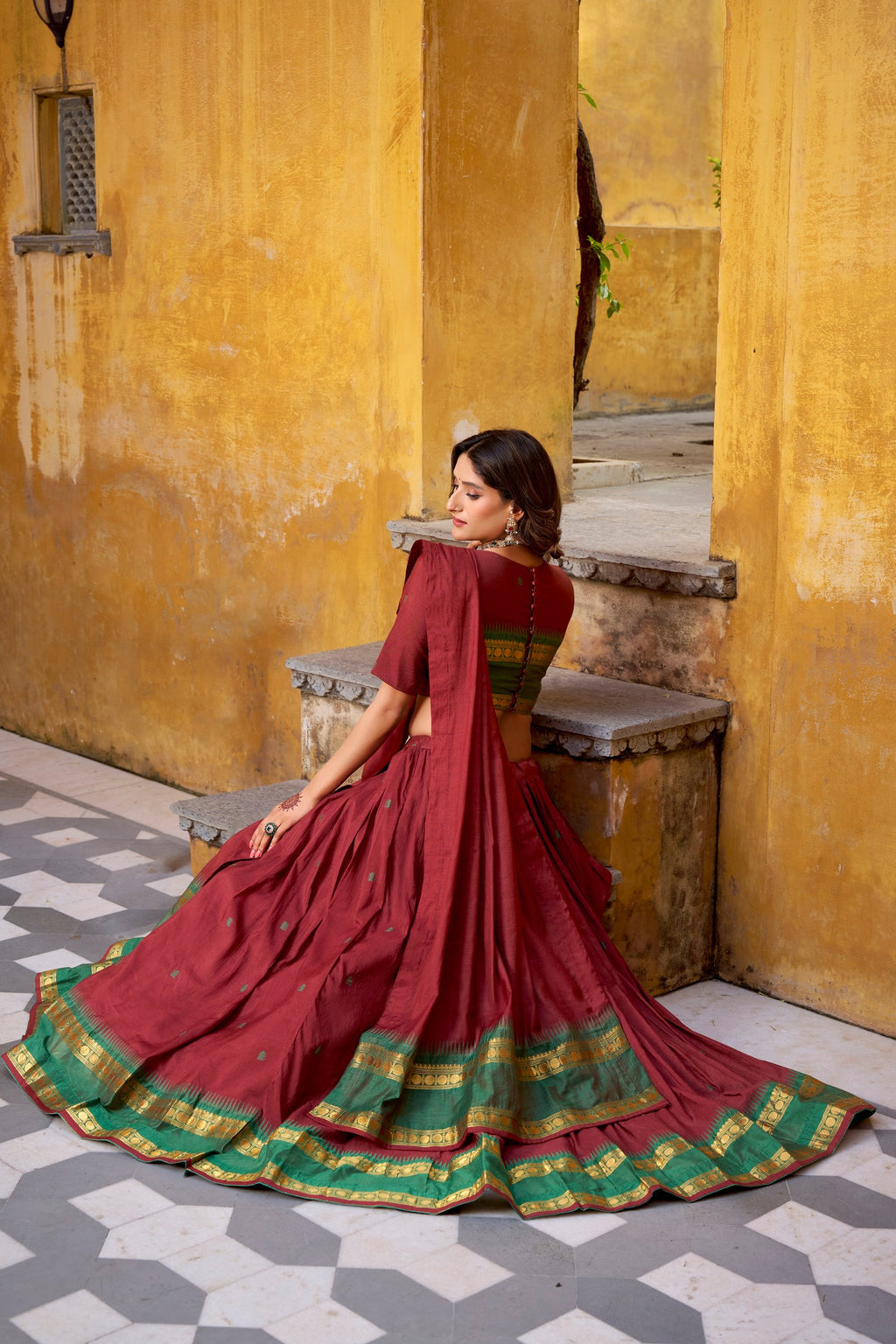 Lorenvalley Fashion Maroon Pure Chanderi Zari Weaving Work Lehenga Choli with Dupatta - Distacart